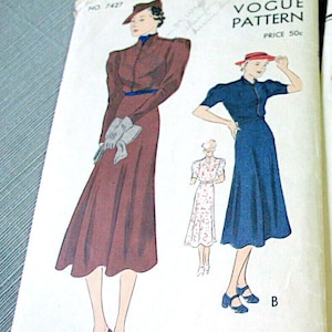 Uncut Vogue 7427 1930s One-Piece Frock Easy to Make 30s Blouse and Skirt  Vintage Sewing Pattern Bust 34  Hip 37 inches