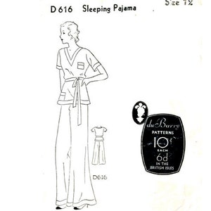 May include: A vintage sewing pattern for a sleeping pajama. The pattern is for size 12 and includes instructions for cutting and sewing. The pattern is from du Barry Patterns and costs 10 cents each.