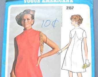 ON SALE Uncut 60s Vogue Americana 2157 Designer  Vintage Sewing 1960s OnePiece Dress Pattern by Bill Blass  Bust 32.5 inches