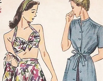 Simplicity 1022 1940s Misses' Bathing Suit and Dress Bra Top Vintage Sewing Pattern Authentic Vintage Mostly Uncut Bust 30