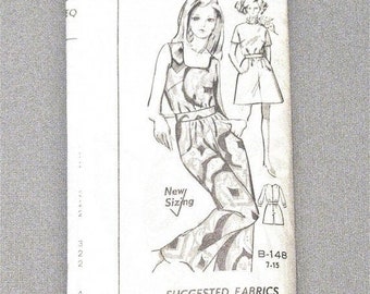 Uncut Vintage Jumpsuit Sewing Mod Dress Pattern Jumper  Pantsuit Short Maxi Mail Order B-148 Sleeveless  Uncut ff  Bust 37