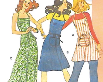 Uncut FF Simplicity 8073 Retro 70s Butcher Apron Dress Sewing Pattern Size 4 to 12