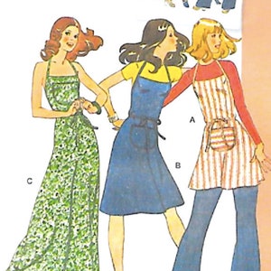 Oklippt FF Simplicity 8073 Retro 70-tals slaktarförkläde klänning sömnadsmönster storlek 4 till 12