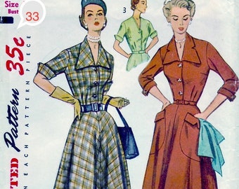 Vintage 1950s Simplicity 3691 Sewing Pattern Misses', Women's One-Piece Dress Bust 33