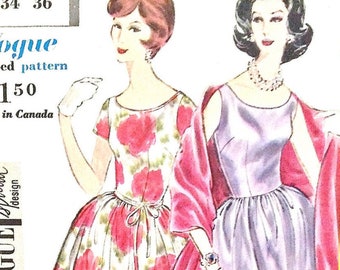 1950s Uncut Vogue Special Design 4169 OnePiece Dress Stole Petticoat Fitted bodice Gathered pleated flounce Vintage Sewing Pattern Bust 34