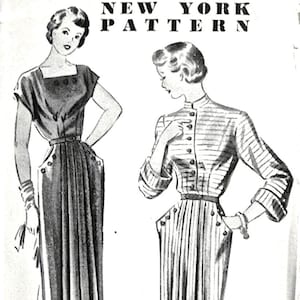 Uncut 50s pattern New York Pattern 807  Louise Scott Designer Dress Pattern Size 16 Bust 34 Hip 37&quot; Vintage Sewing Pattern