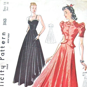 1930s Simplicity 3163 Evening Gown Vintage Sewing Dress Pattern  Bust 32 inches
