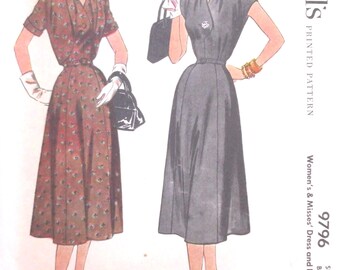 McCall's 9796 Early 50s shirt dress with full skirt  Vintage Sewing Pattern Bust 42 inches. Complete.  Unused.