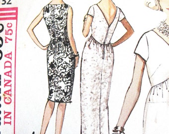 Simplicity 5322 Cocktail Dress OnePiece Evening Gown Back V-Neck Empire Vintage Sewing Pattern  Bust 32