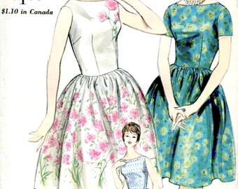 Vogue 5256  from 1961 One Piece Dress. All around gathered skirt joins bodice at waistline. Vintage Sewing PAttern Bust 36
