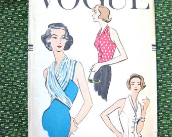 Uncut Vogue 9228  Halter Top Vintage Sewing Pattern from the 1950s  Bust 34 inches