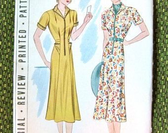 UNcut 1930s Pictorial Review 9259  Printed 30s Dress Pattern  Dart Tucked  Easy To Make Bust 36 inches