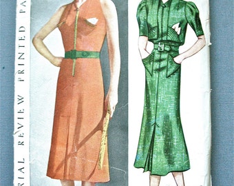 1930s OnePiece Halter Dress and Jacket Vintage Pictorial Review 8763 Printed Vintage Sewing Pattern 30s Dress Pattern   Bust 36 inches