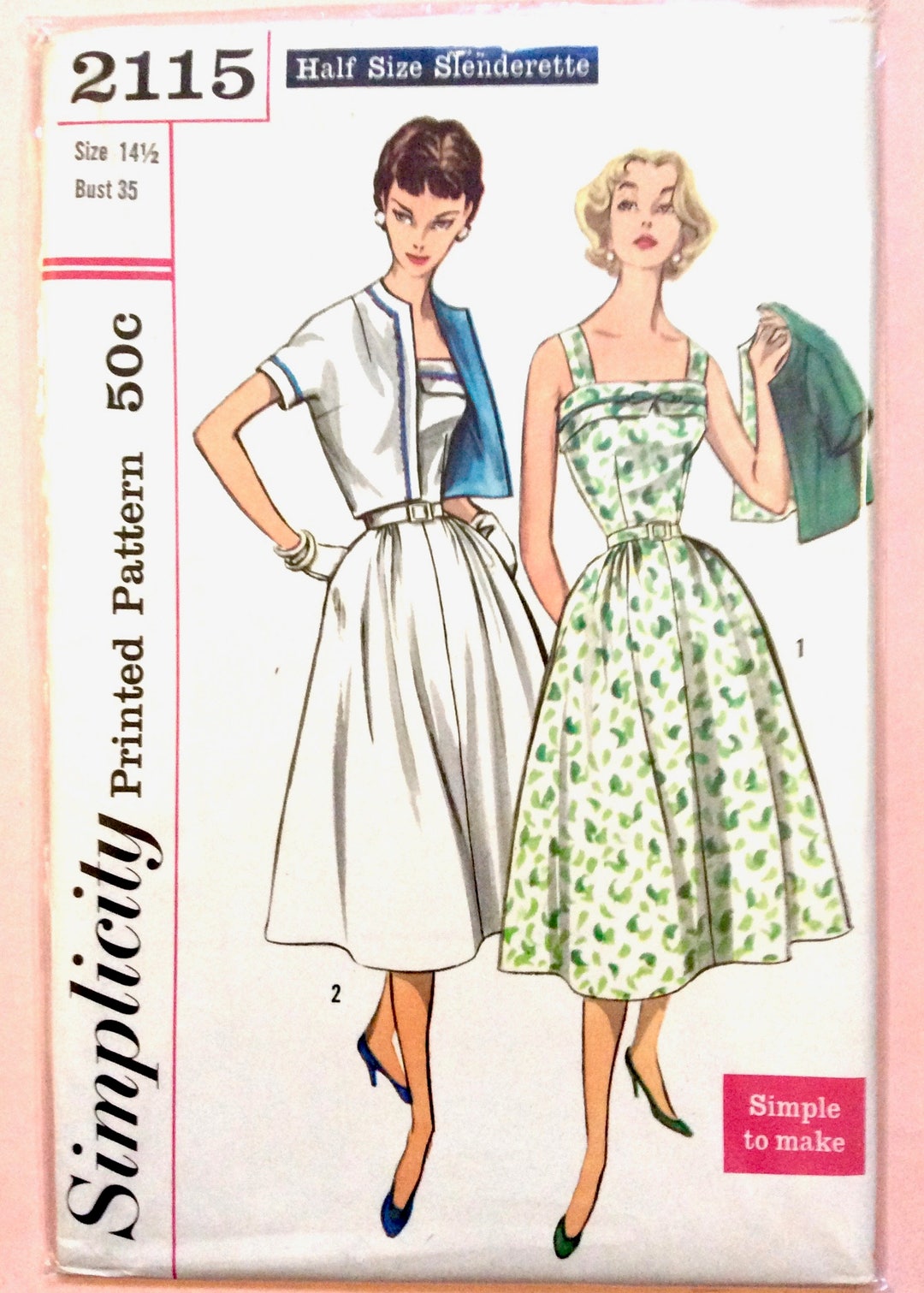 Simplicity 2115 Pattern Layout Uncut Simplicity 2115 1950s Sun Dress Pattern With Boloero Vintage ...