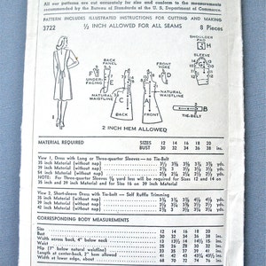 Early 1940s Advance 3722 Dress Vintage Sewing Pattern Bust 30 inches image 2