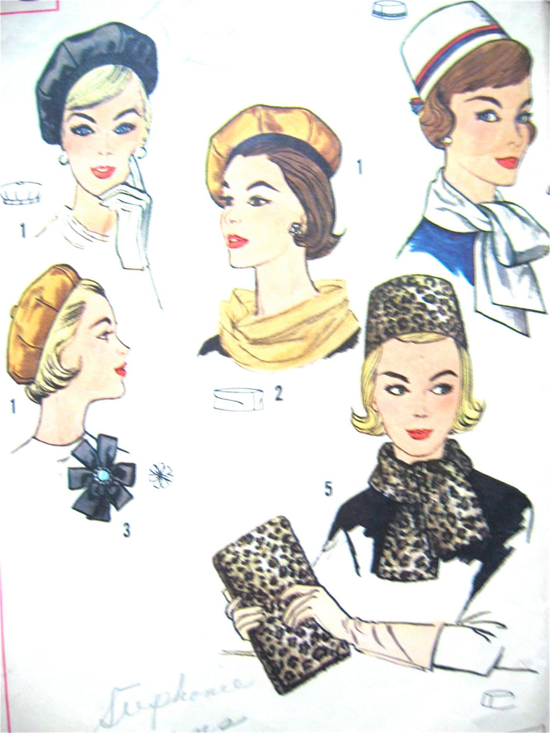 Vintage Hat Patterns  1950s or early 1960s Simplicity 4178 hat sewing pattern. This is a Reproduction of 1950s pattern