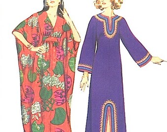 Simplicity 8505 Misses Caftan  back zipper, high round neckline, kimono type sleeves, front slit opening Vintage Sewing Pattern Size Medium