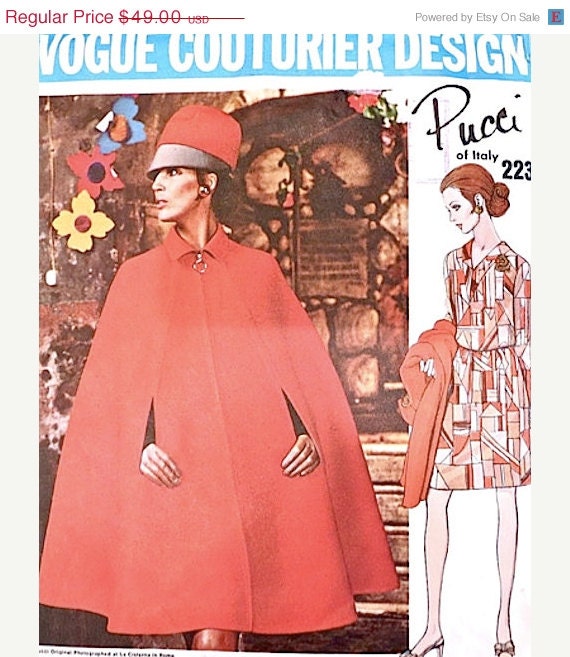60s Pucci Vintage Vogue 2231 Cape and One-piece Dress Sewing