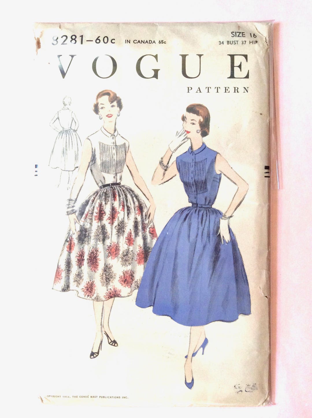 1950s Vogue 8281 Sleeveless Dress Gathered Skirt Sleeveless - Etsy