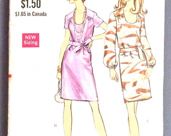 Mod 60s Vogue 7616 One-Piece Dress Pattern Round Neckline 1960s Shift Dress Vintage Sewing Patterns Bust 36