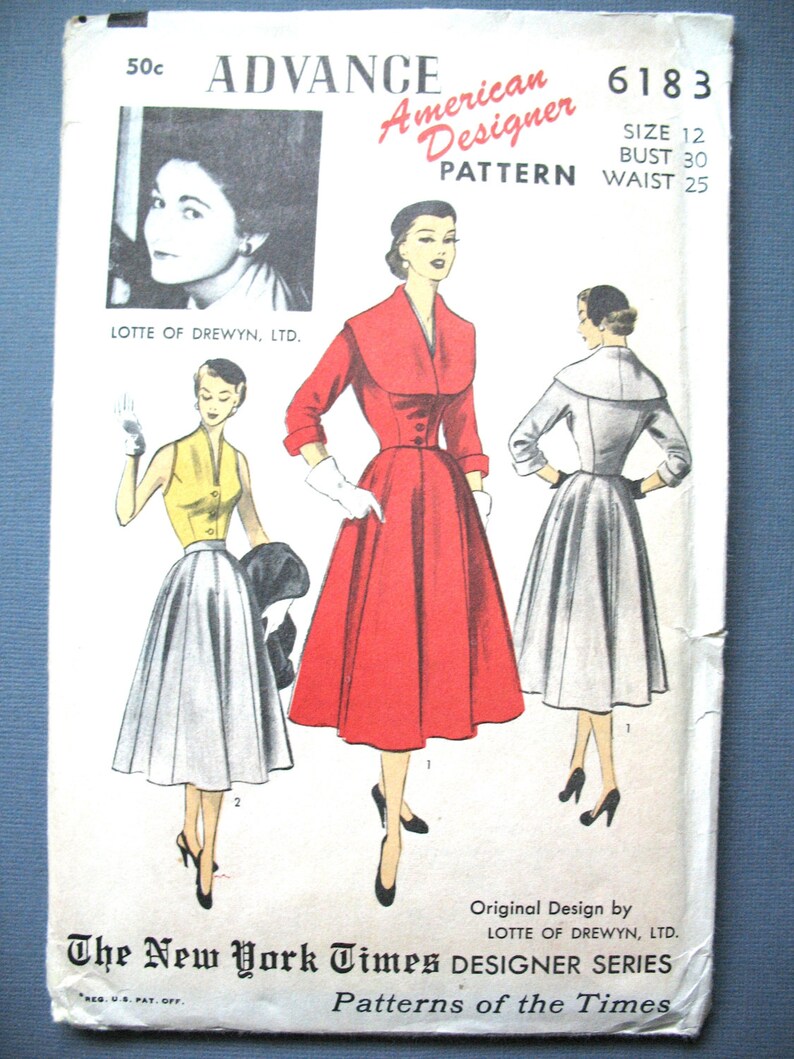 Advance 6183 Dress Sewing Pattern From 1950s New York Times Designer