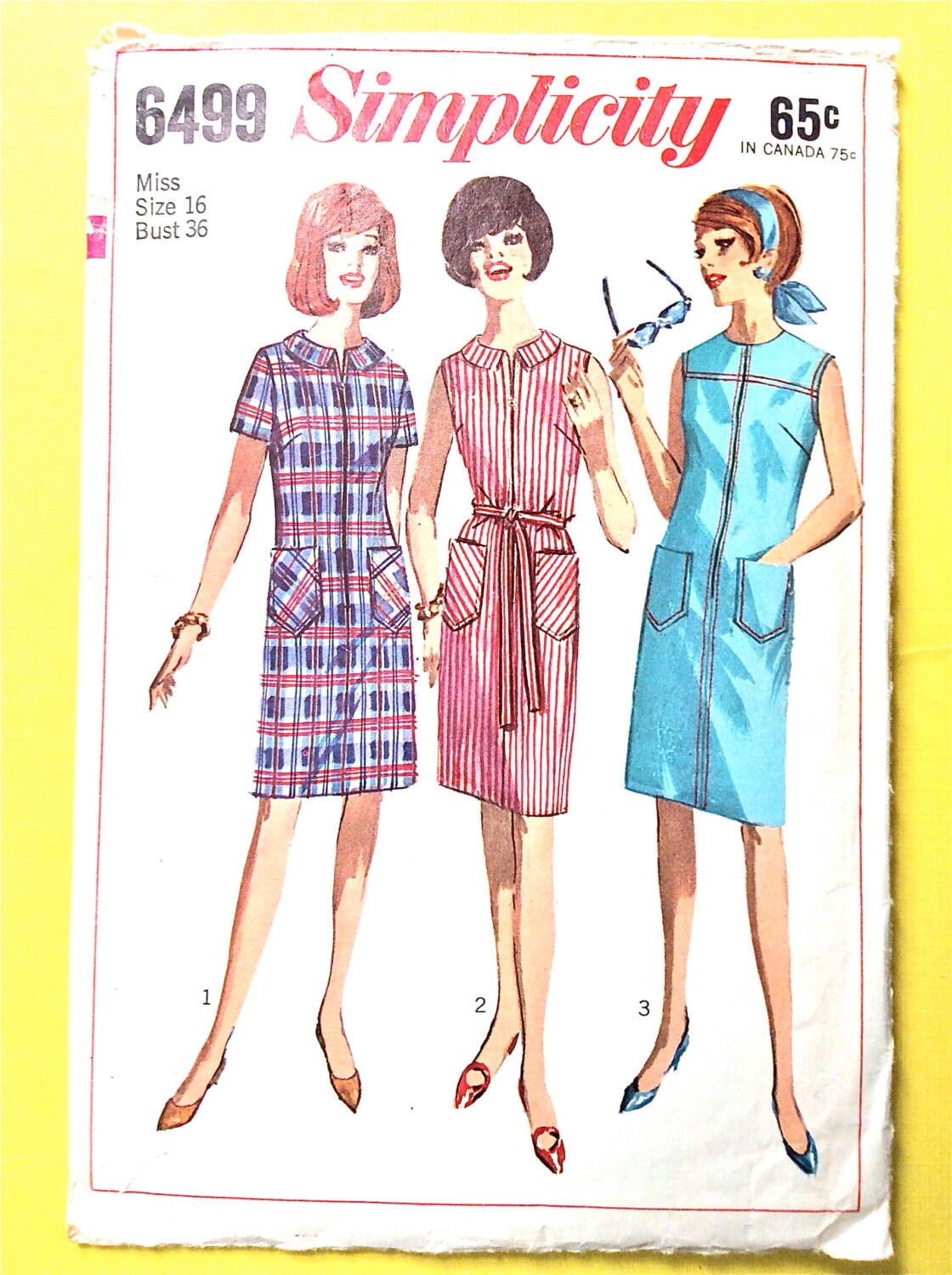 Vintage 60's Simplicity 6499 OnePiece Dress Knee-length | Etsy