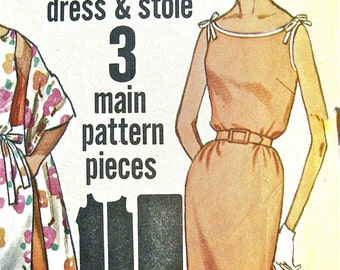 60s Simplicity 4471 Jiffy Sleeveless Tie Ends Dress with Stole.   Bust 32 inches.