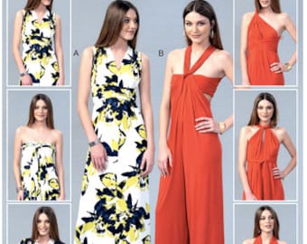 1970s Endless Options McCall's MP219 or M7384 Halter Dress Jumpsuit Fitted sleeveless dress jumpsuit Vintage Sewing Pattern Size AA