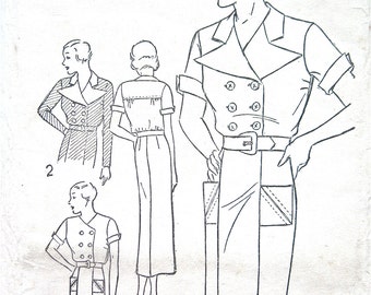 Vintage early to mid 1930s  dress pattern sewing pattern by Excella 4873  Bust is 36 inches