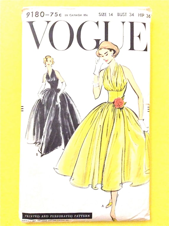 vogue halter dress pattern 9180 50s 1950s Cocktail Dress Sewing Pattern Bust 34 Inches FA26-D2