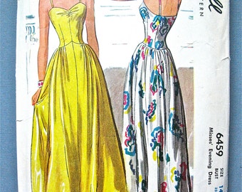 1940s McCall 6459  1940s Evening Gown Pattern Vintage Sewing Pattern  Fitted Bodice Floor Length Bare Back Full Skirt Bust 32