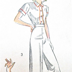 1930s Beach Pajamas and Blouse Simplicity 3156 Vintage Sewing Pattern Bust 30 image 2