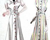 1930er Jahren Einfachheit 2739 sportliches Kleid Muster Flared getäfelte Rock Tab Taschen Büste 34 Zoll