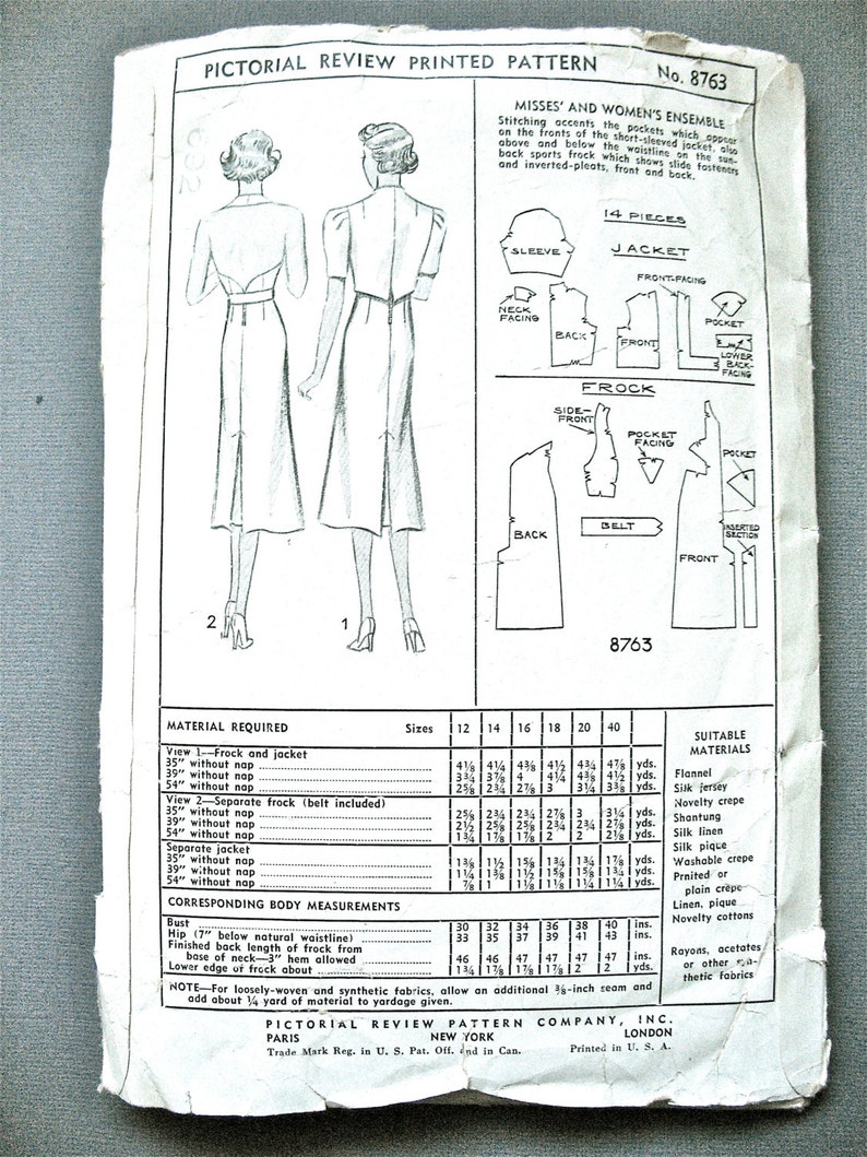 1930s OnePiece Halter Dress and Jacket Vintage Pictorial Review 8763 Printed Vintage Sewing Pattern 30s Dress Pattern Bust 36 inches image 4