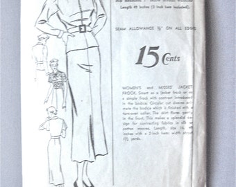 Vintage 1930s dress sewing pattern.  Advance 1451