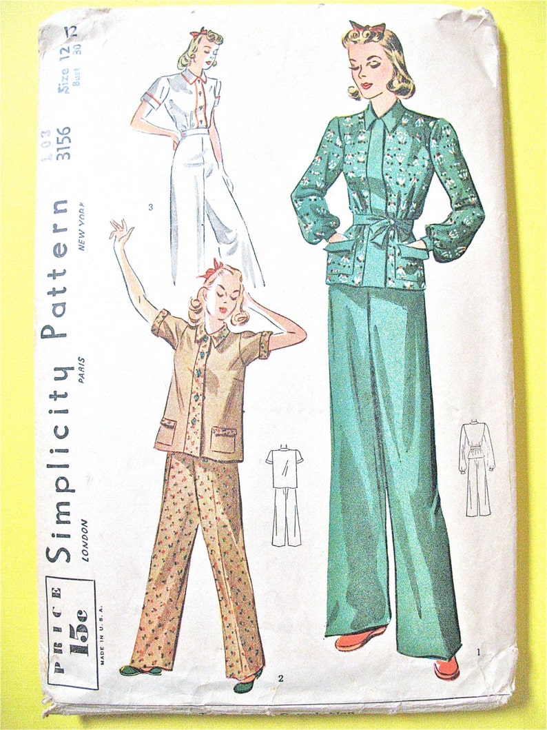 1930s Beach Pajamas and Blouse Simplicity 3156 Vintage Sewing Pattern Bust 30 image 1