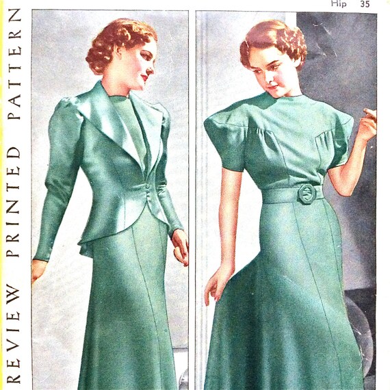 UNcut 1930s Pictorial Review 9259  Printed 30s Dress Pattern  Dart Tucked  Easy To Make Bust 36 inches