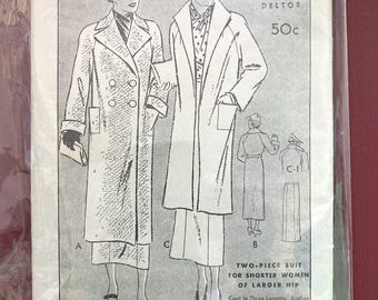 1930s Women’s Coat and Skirt  Sewing Pattern Butterick 6186. Bust 42 inches Two-Piece Suit  Antique