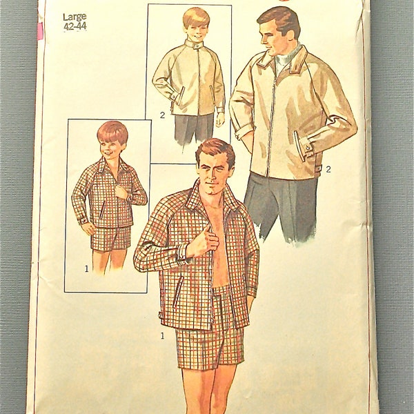 Vintage 60s sewing pattern for Mens light weight jacket.  Chest 42 to 44 inches.