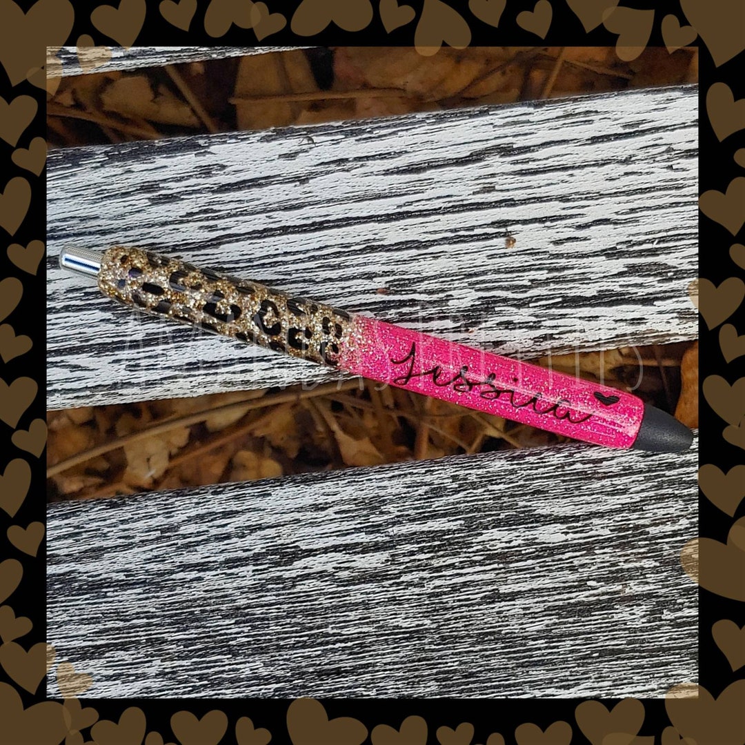 Glittered Gel Pencil Leopard Ink Pen Refillable Personalized - Etsy