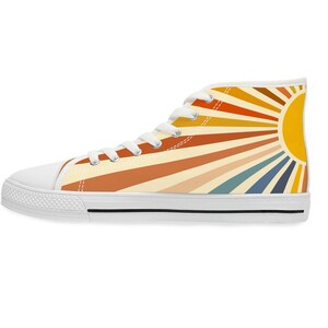 Retro sunset Hi Top shoe, 70s Vintage tennis shoes, boho shoes, hippie shoes, Sunset shoes, fun colorful hi tops, Chuck taylor inspired
