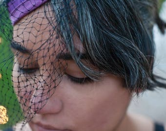 Vintage Purple Hat with Bird Cage Veil and Rosette