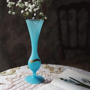 1960s Italian Opalina Fiorentina Blue Opaline Glass Vase