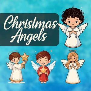 Christmas Angel SVG Bundle | 32 Angel Clipart Files for Cricut & DIY Holiday Crafts | Festive PNG and Adobe Illustrator Designs