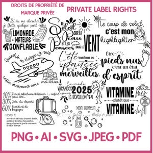 Pack SVG Été Français : 10 Citations Vacances & Doodles Commerciaux - Fichiers png,jpg,ai,pdf,svg