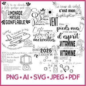 Pack de 10 citations estivales françaises amusantes - svg,ai,pdf,jpeg,png - Téléchargement immédiat