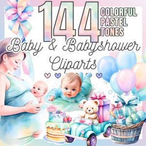 Watercolor Baby Clipart Set: 144 Soft Pastel PNG Graphics for Shower, Nursery, and Memory Books