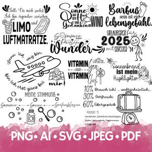 Urlaub 2025 Sprüche SVG Bundle: Deutsche Reise-Zitate & Doodles für Cricut, Silhouette, T-Shirts
