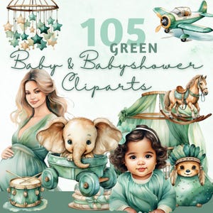 Whimsical Green Baby Clipart Bundle: Instant Download for Showers, Nursery, and Scrapbooking