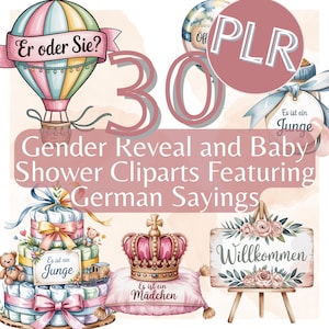 30 niemieckich ujawnień płci i baby shower clipartów - Przezroczyste PNG, Komercyjne użycie, Natychmiastowe pobieranie